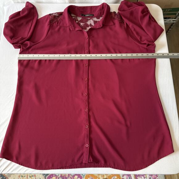 Maurices Women’s Plus 2 Whimsigoth Roll Tab Tunic Lace Blouse Fuchsia Pink Boho - Picture 6 of 9